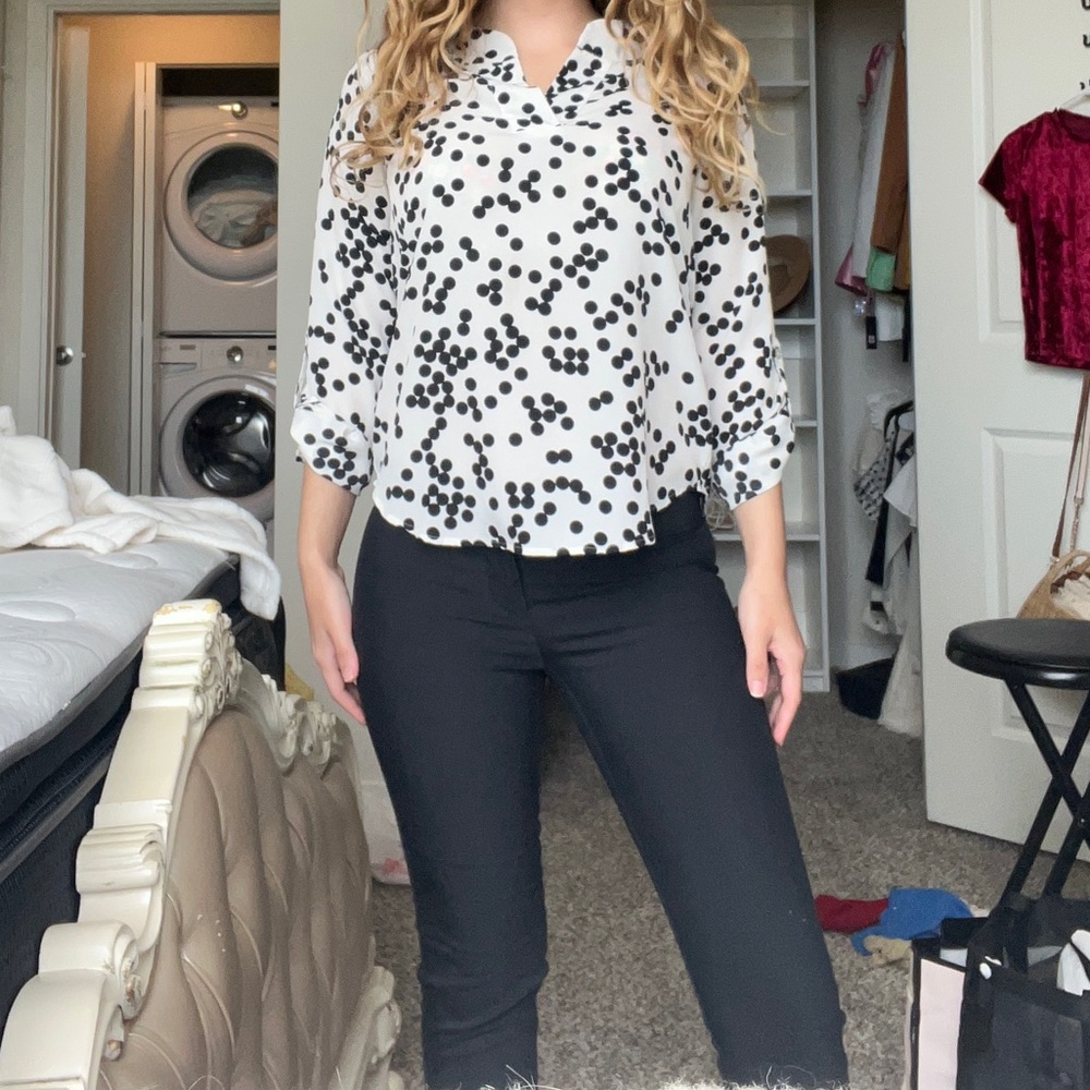 Ann Taylor White and black Polka dot work blouse